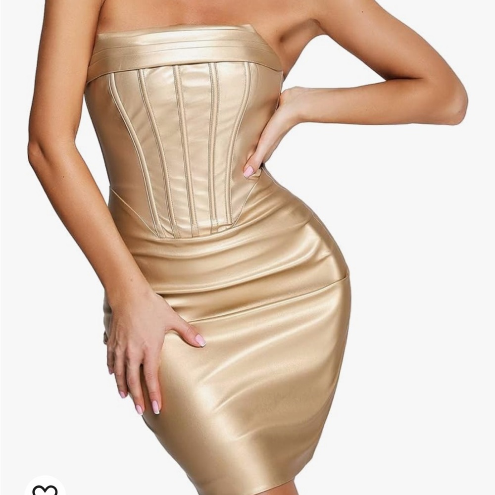 Sold Gold faux leather dress - Picture 2 of 16